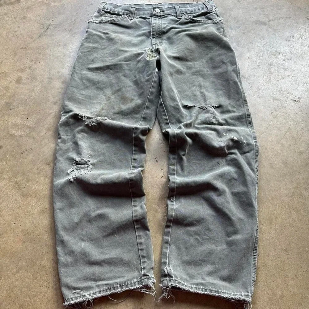 vintage 90s green dickie carpenter distressed faded pants